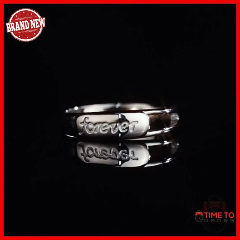 Adjustable Sterling Silver Forever Love Ring Engagement Wedding Band Gift